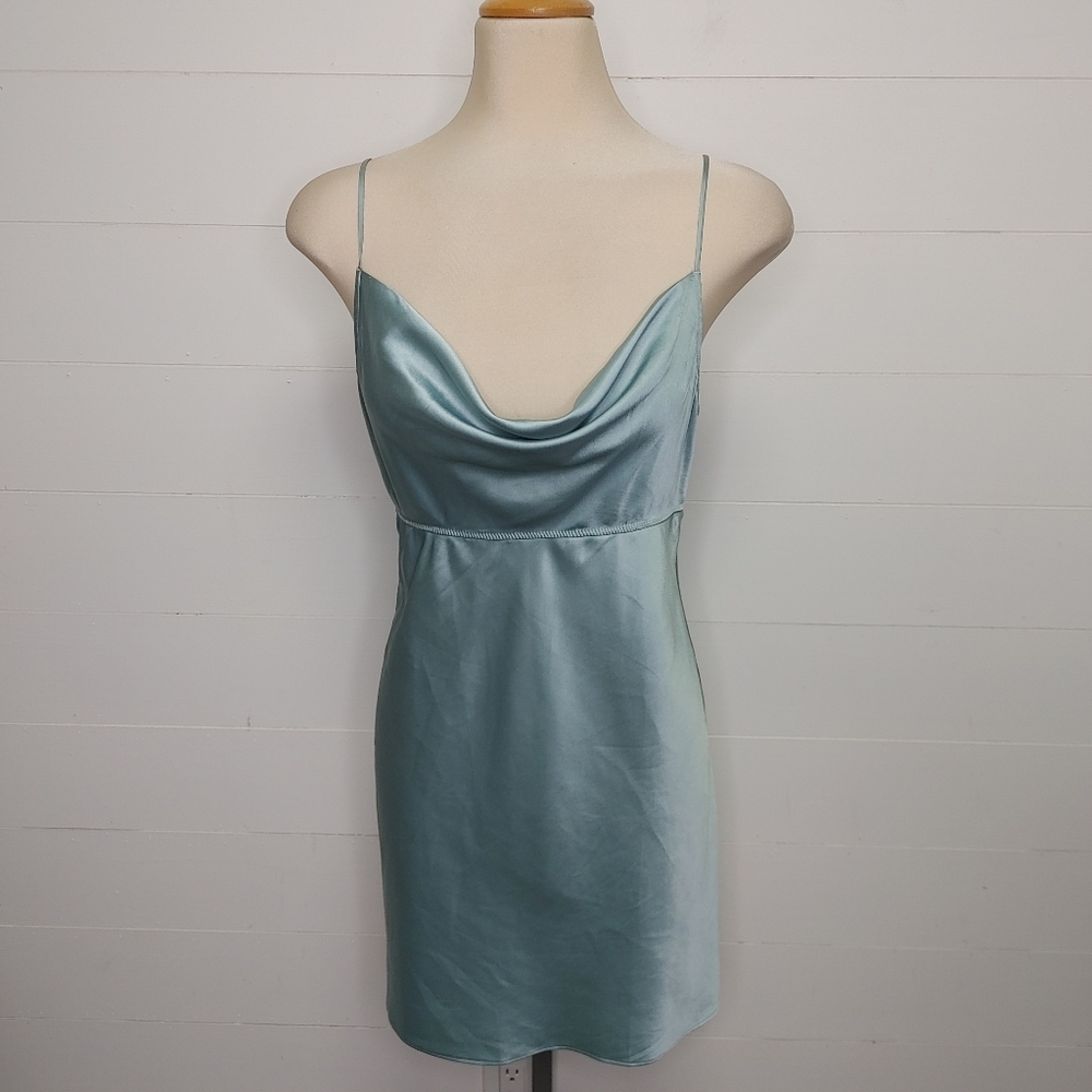 Victorias Secret 2009 Icy Blue Cowl Neck Mini Slip Dress Size M